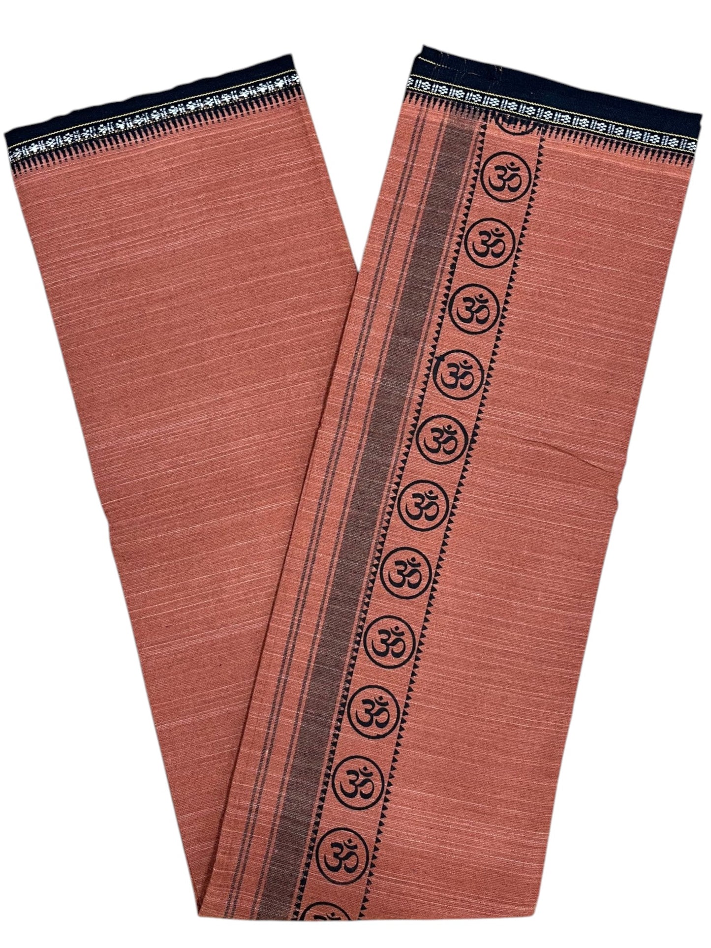 Southloom Saffron (Kaavi) Black Printed Single Mundu / Lungi (South Indian Kerala Dhoti) SL319