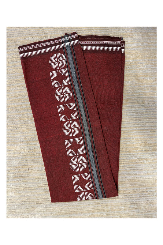 Southloom  Maroon  Printed Single Mundu / Otta Mundu / Lungi (South Indian Kerala Dhoti)