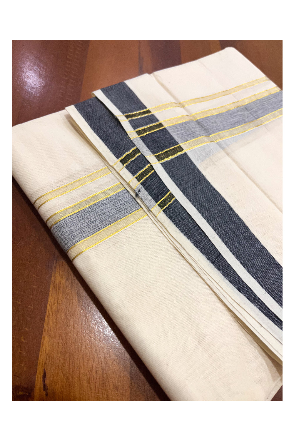 Kerala Cotton Double Mundu with Black and Kasavu Border (Onam Mundu 2023)