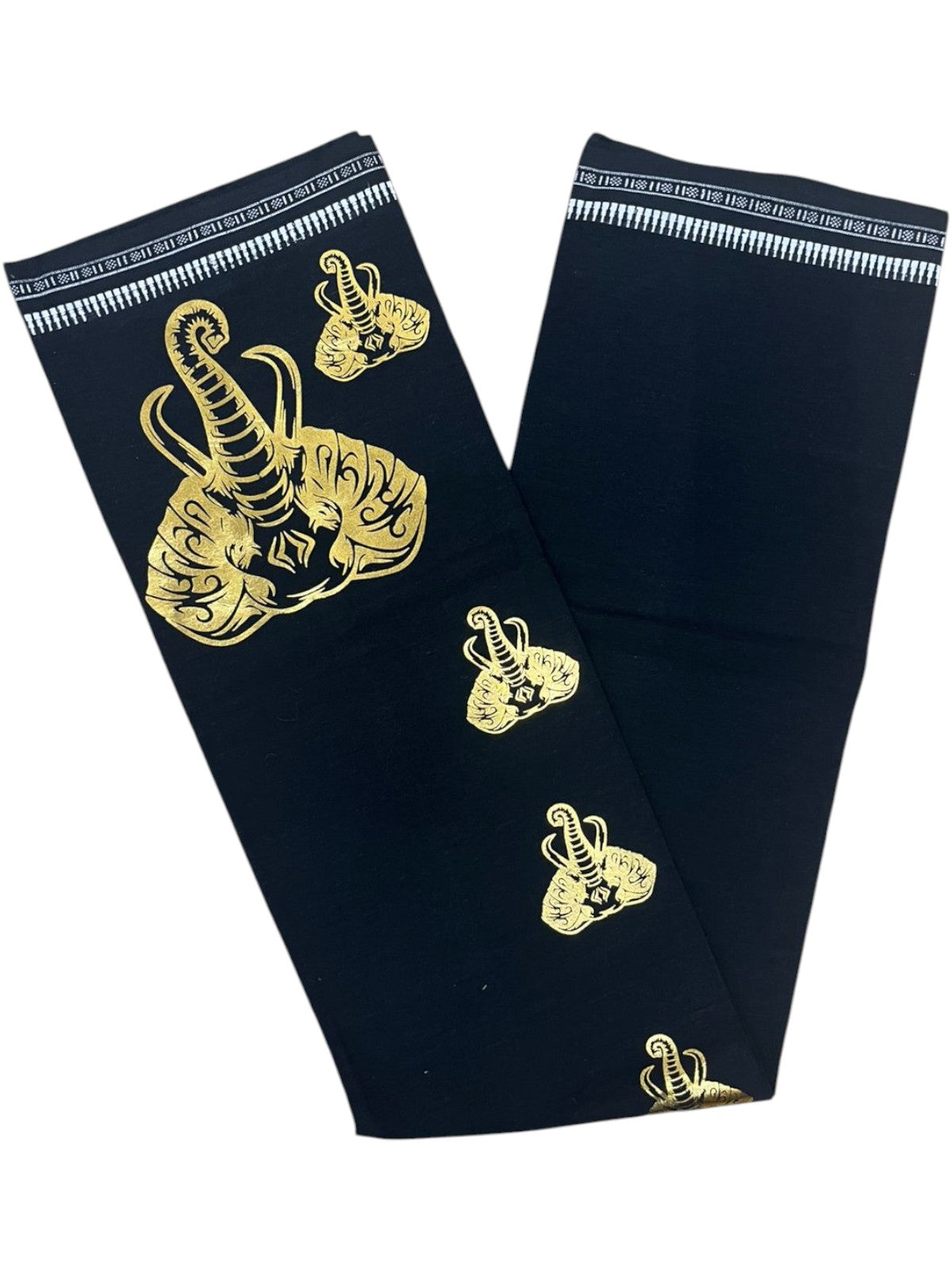 Southloom Black Printed Single Mundu / Otta Mundu / Lungi (South Indian Kerala Dhoti) with Elephant Print