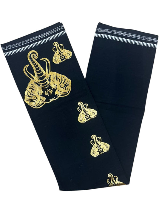 Southloom Black Printed Single Mundu / Otta Mundu / Lungi (South Indian Kerala Dhoti) with Elephant PrintSL580