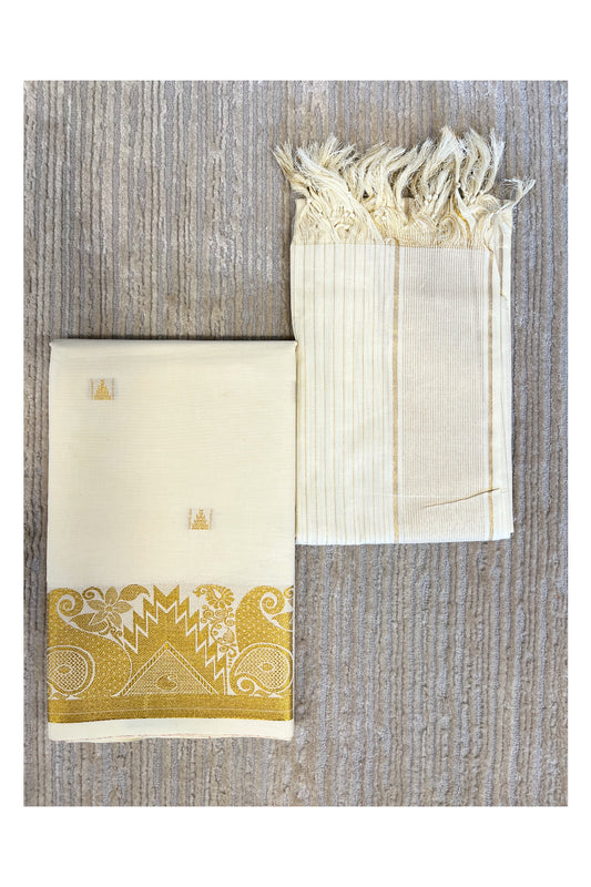 Southloom™ Cotton Churidar Salwar Suit Material with Gold woven Work (include Lines Shawl / Dupatta)