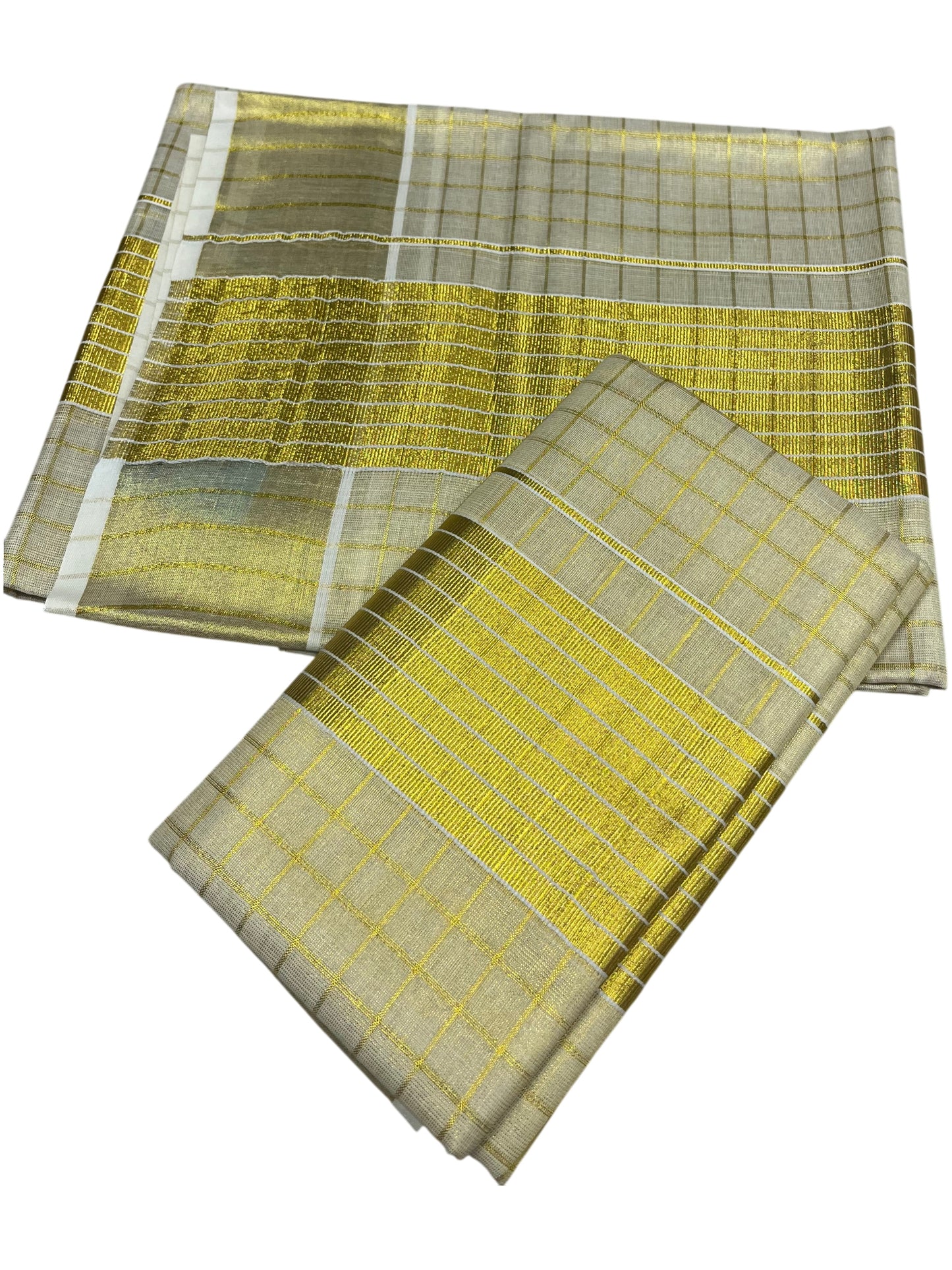 Southloom Kerala Tissue Single Set Mundu (Mundum Neriyathum) with  Kasavu Check Across Body