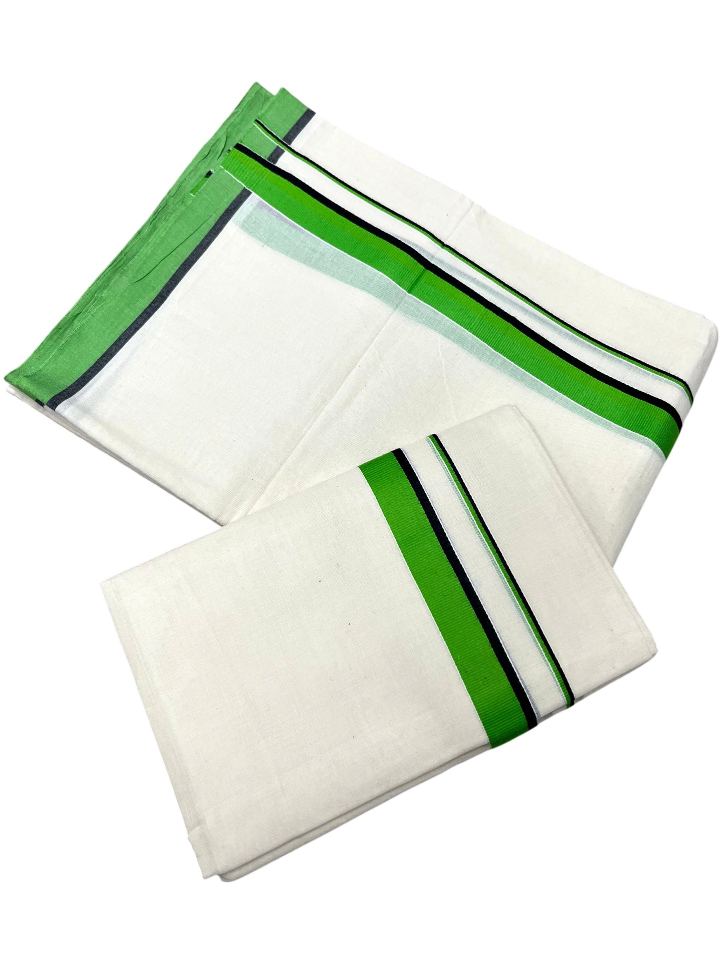 Southloom Pure Cotton Kerala Single Set Mundu (Mundum Neriyathum) Green Border 2.80 Mtr SL345