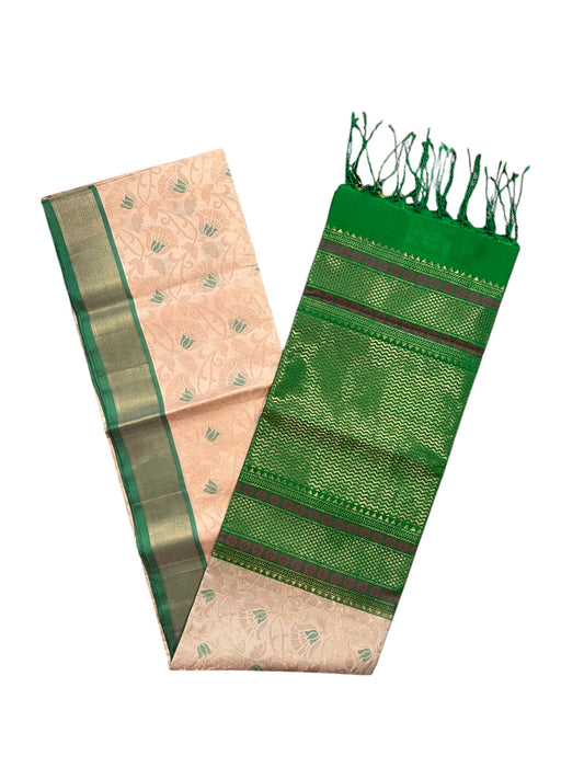 Southloom Pure Handloom Kanchipuram Silk Saree with Korvai Work (Beige & Green)