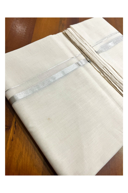 Premium Balaramapuram Handloom Unakkupaavu Cotton Double Mundu with 0.50 inch Silver Kasavu Border (Vishu 2024 Collection)