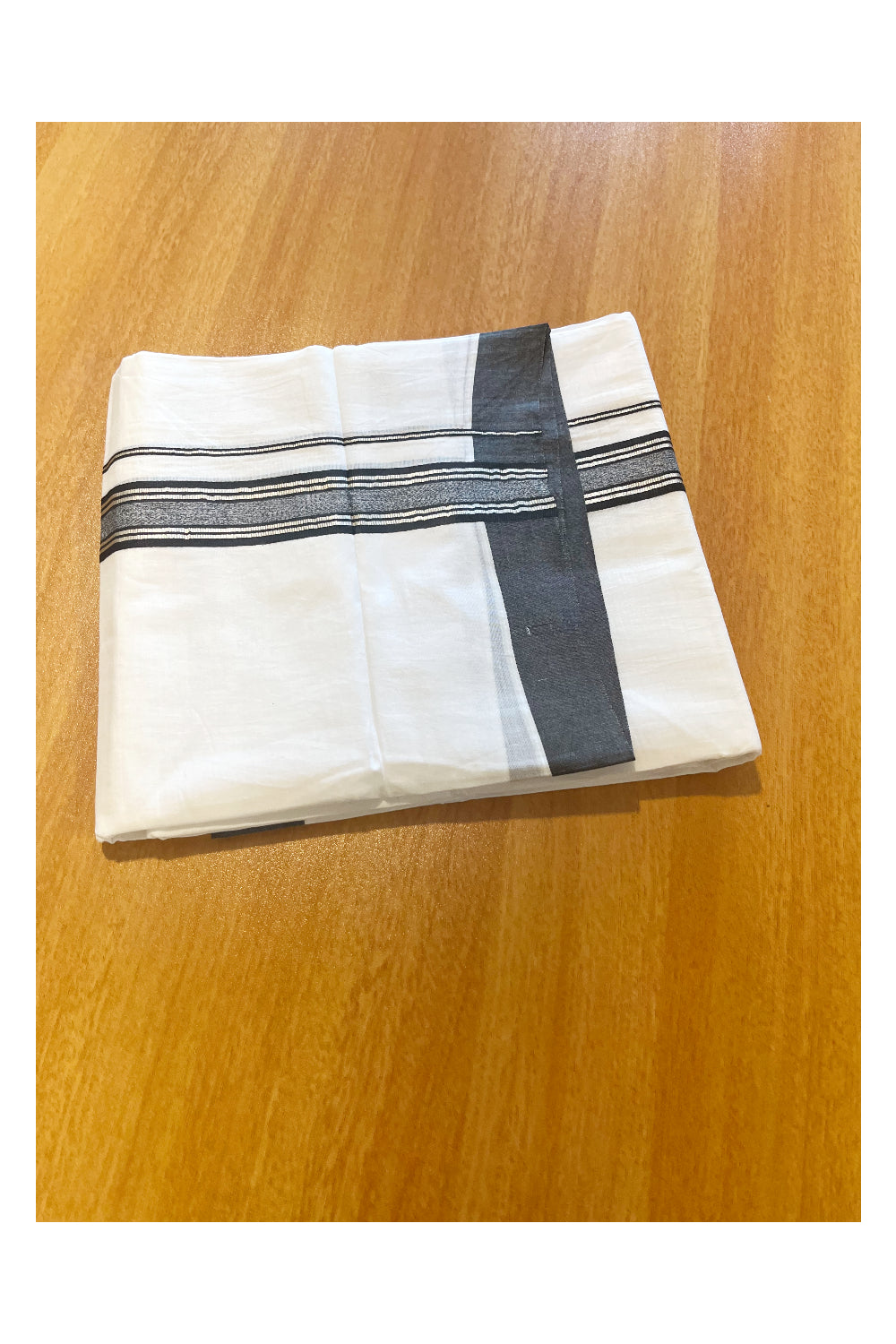 Pure White Cotton Double Mundu with Black Border (South Indian Dhoti)