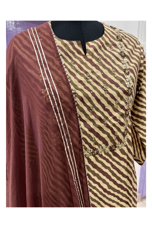 Southloom Stitched Semi Silk Purple Brown Salwar Set with Sequins Thread Works