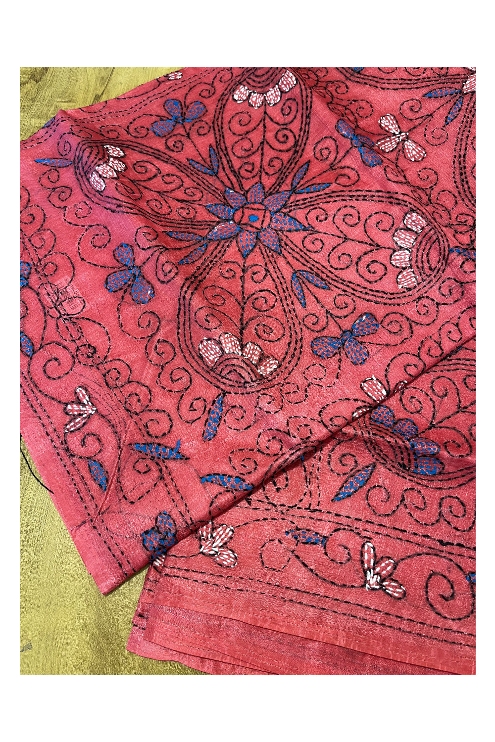 Southloom Kantha Thread Work Designer Pink Saree