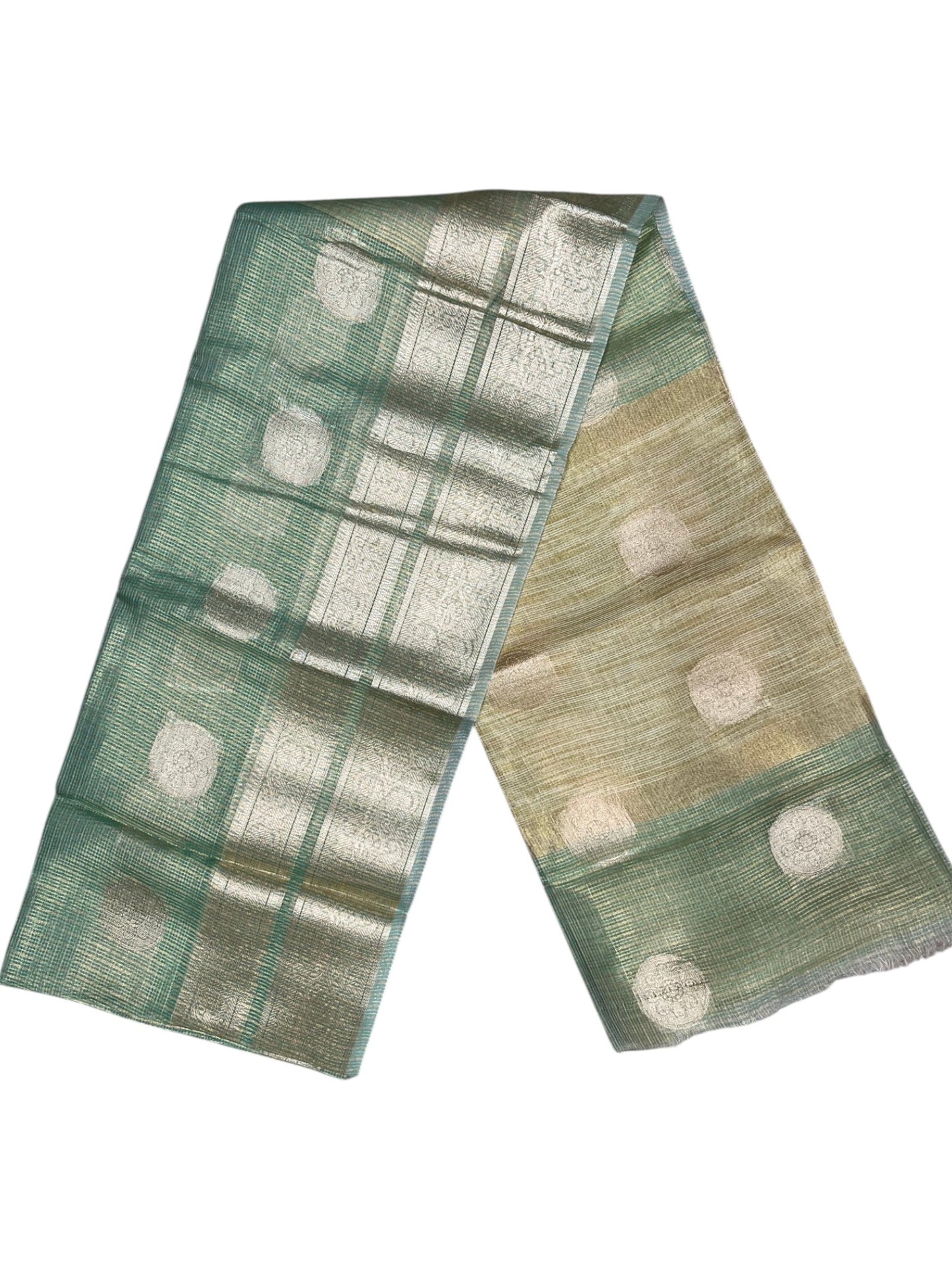 Southloom Tissue Silk Saree with Woven Work on Body and Borders Green