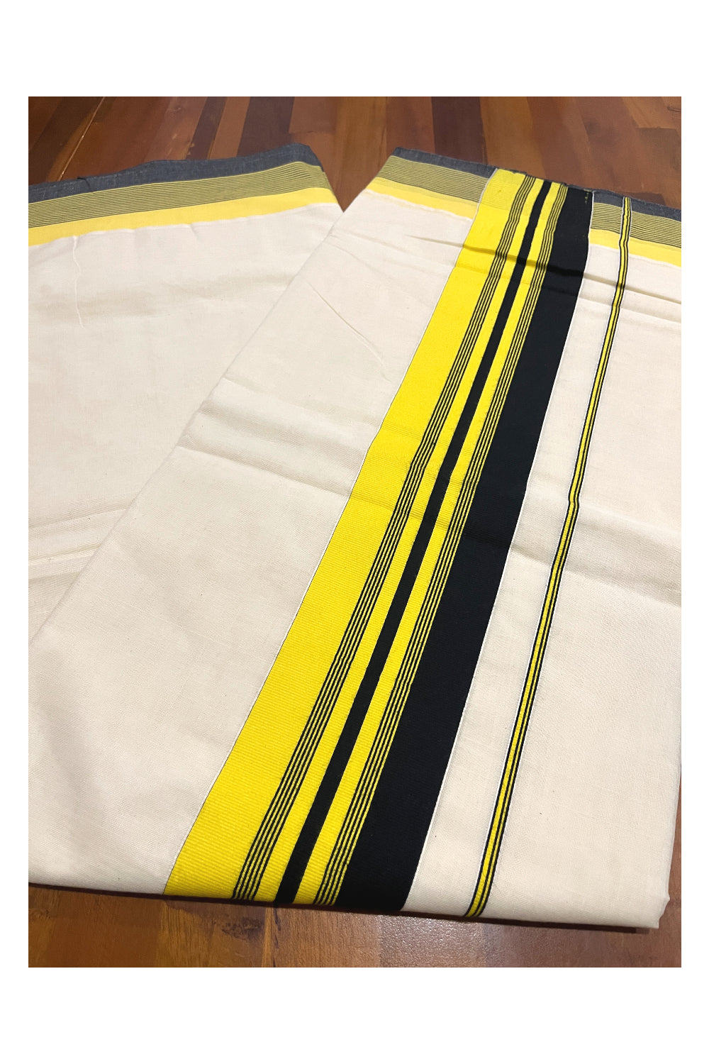 Pure Cotton Kerala Saree with Plain Black and Yellow Border