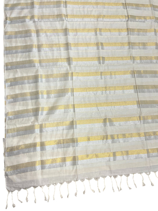 Southloom Pure Cotton Kerala Kasavu & Silver Lines Saree