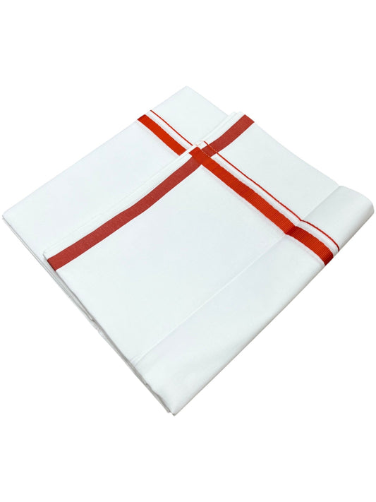 Southloom Pure White Cotton Single Mundu with Orange Border (South Indian Kerala Dhoti)