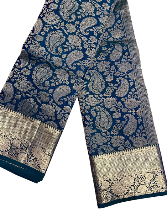 Southloom Premium Handloom Bridal Kanchipuram Silk Saree with Korvai Work (Blue)