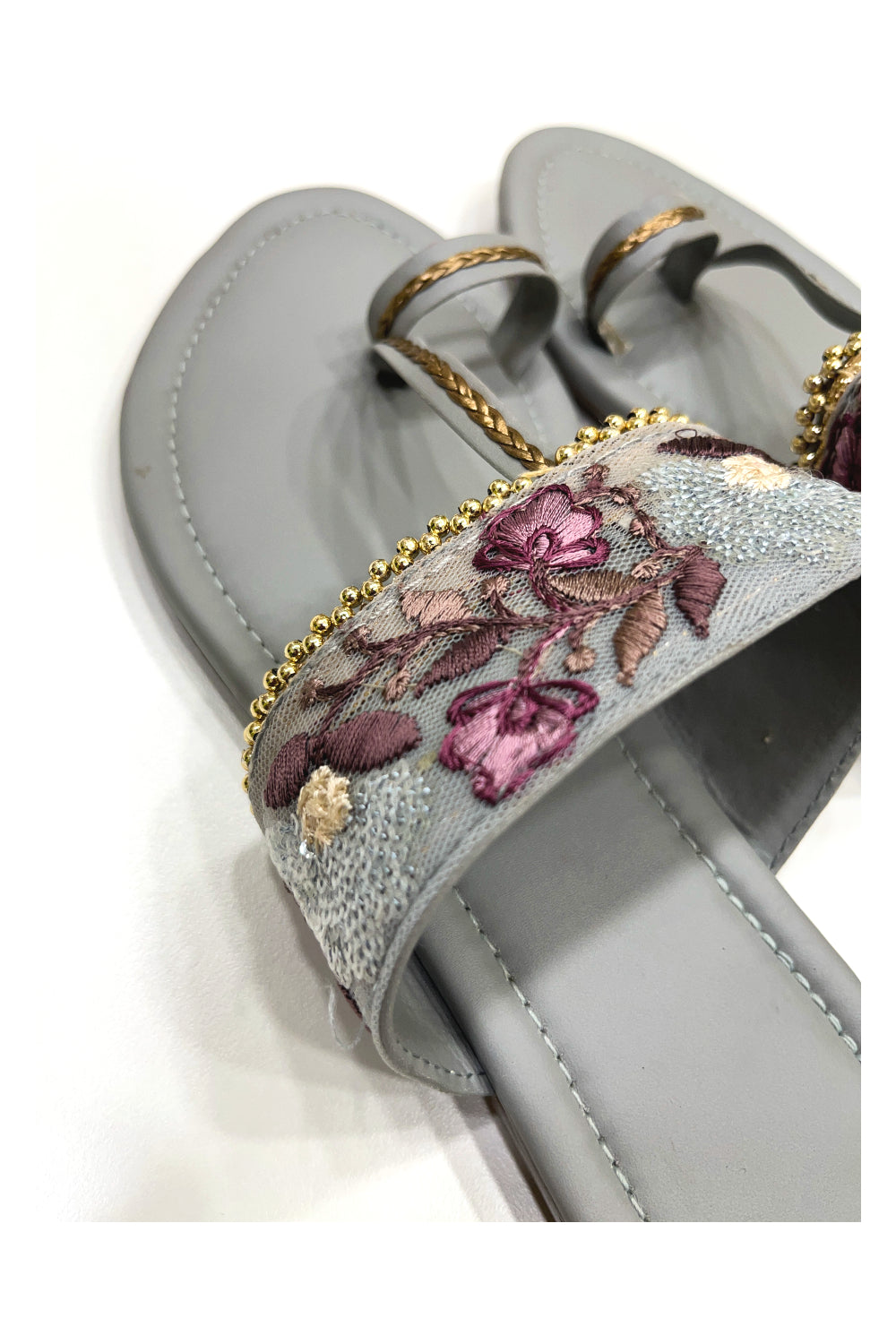 Southloom Jaipur Handmade Embroidered Grey Sandals