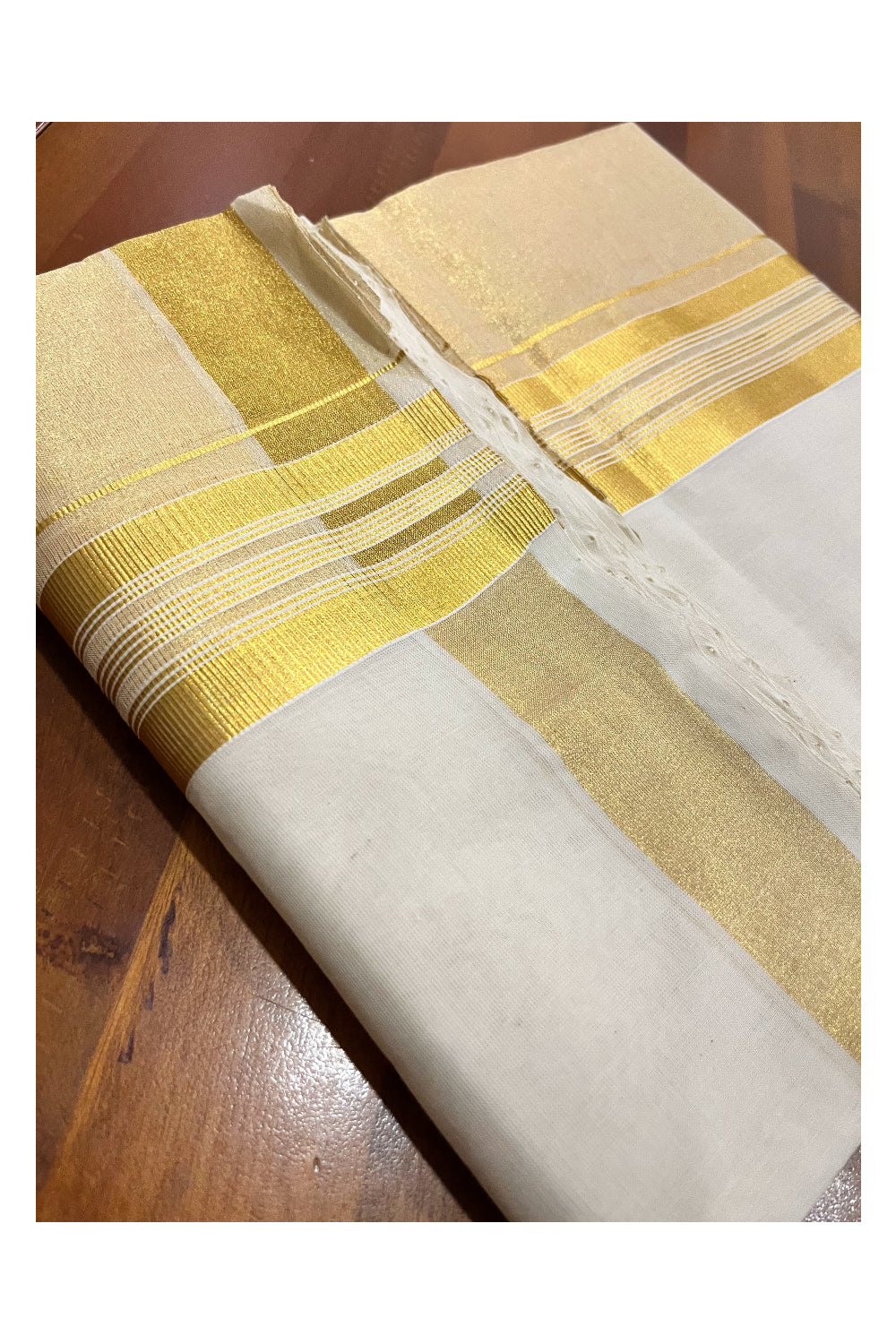 Southloom Premium Handloom Pure Cotton Wedding Mundu with Tissue Kasavu on Border (South Indian Kerala Dhoti)