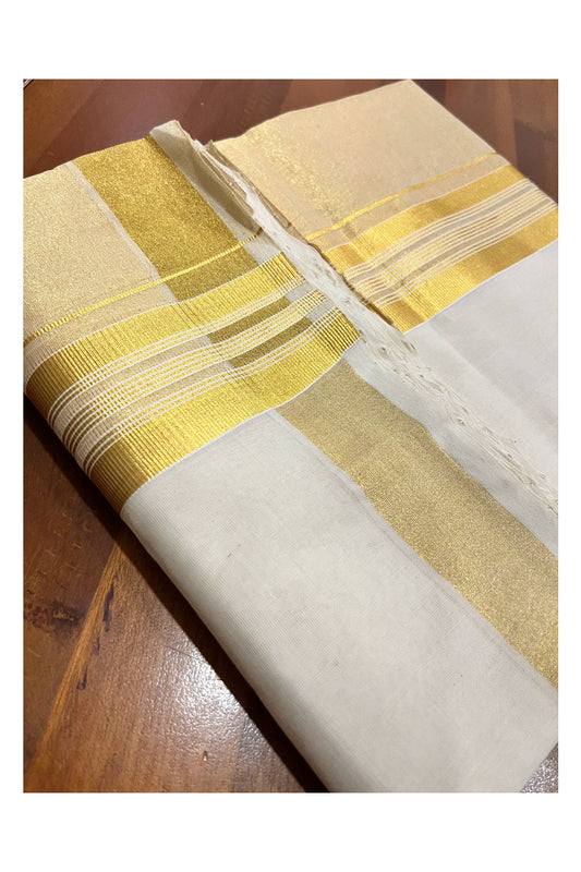 Southloom Premium Handloom Pure Cotton Wedding Mundu with Tissue Kasavu on Border (South Indian Kerala Dhoti)