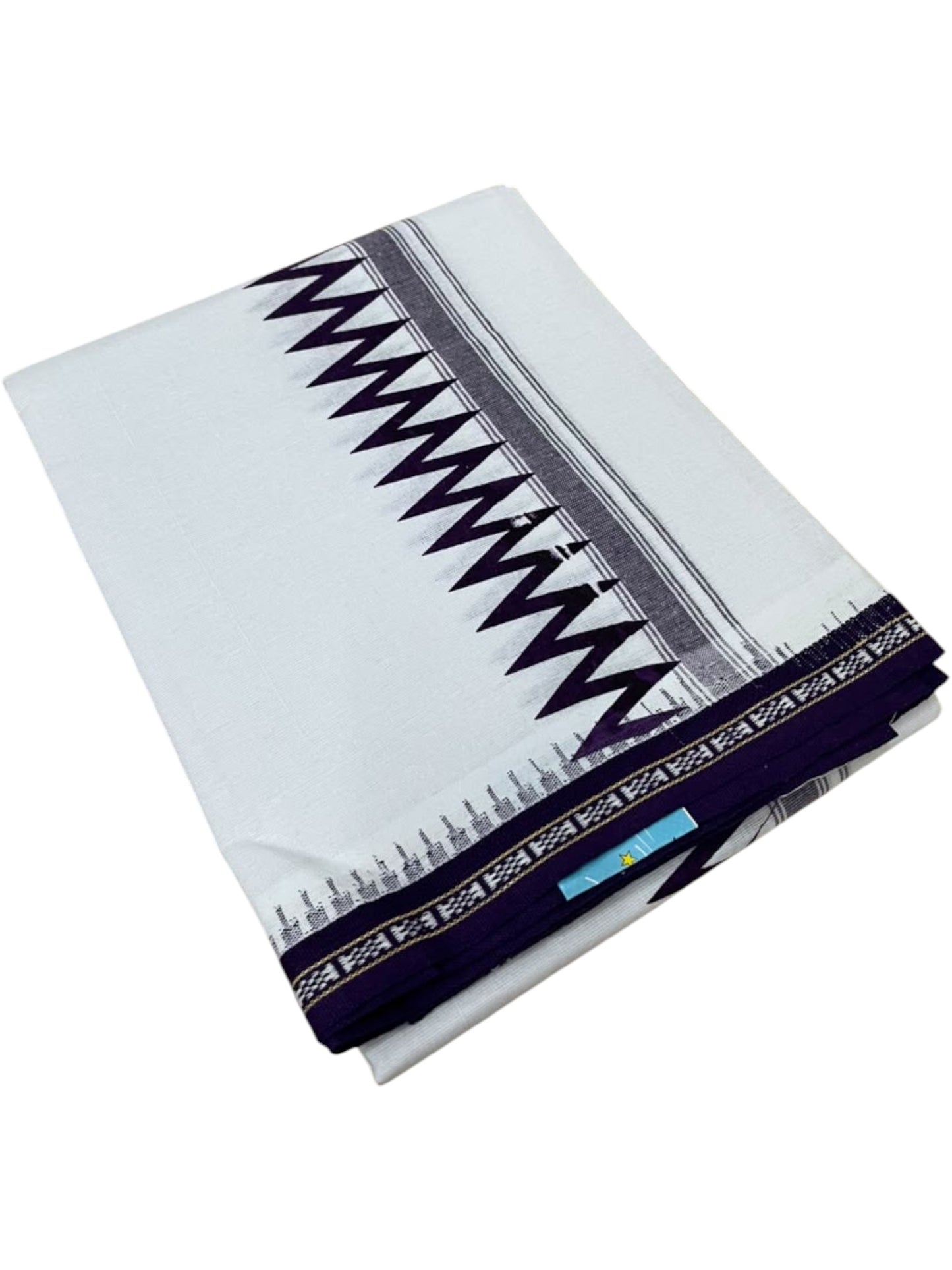 Southloom White Purple Printed Single Mundu / Otta Mundu / Lungi (South Indian Kerala Dhoti) SL622