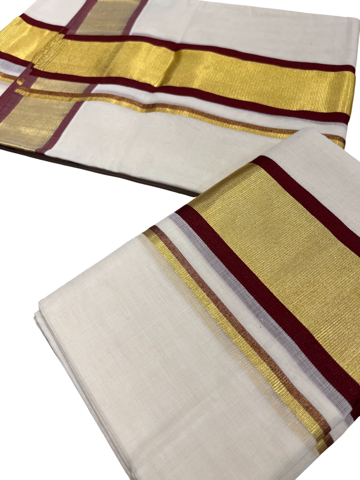 Southloom Premium Handloom Set Mundu with Kasavu and  Maroon Border (2.80 Mtr)