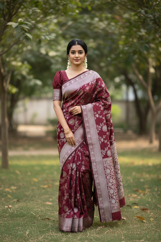 Southloom Pure Banarasi Silk Saree with Woven Work on Body and Borders