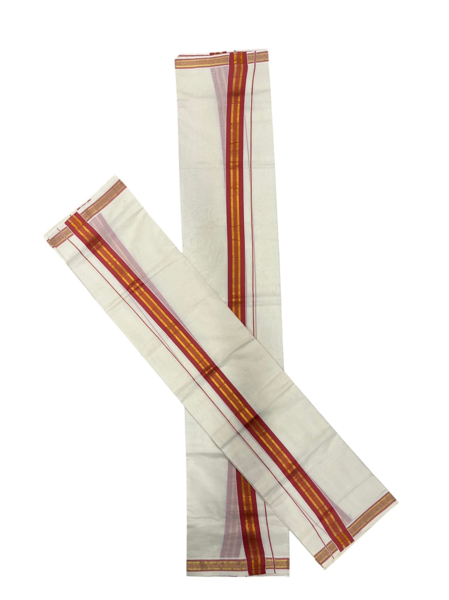 Southloom Kerala Cotton Single Set Mundu (Mundum Neriyathum) with Kasavu and BrickRed Border