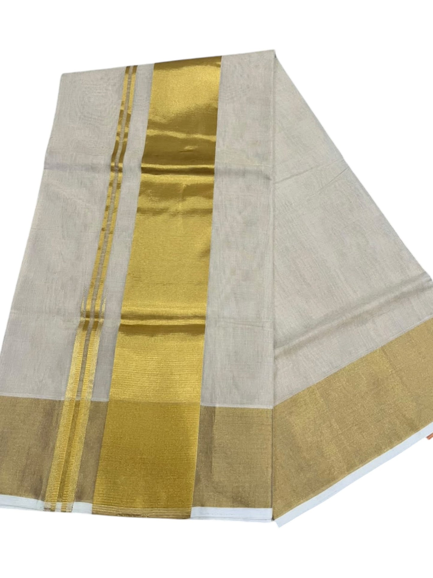 Southloom Super Premium Balaramapuram Handloom Tissue Saree Chutti Kara with Gold Kasavu and Gold Border In 4 Inch