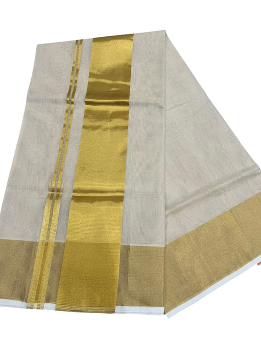 Southloom Super Premium Balaramapuram Handloom Tissue Saree Chutti Kara with Gold Kasavu and Gold Border In 4 Inch