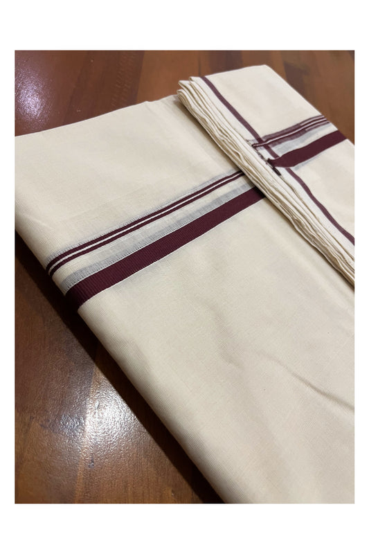 Southloom Premium Handloom Pure Cotton Mundu with Brown Puliyilakkara Border (Onam Mundu 2023)