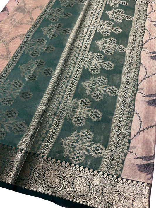 Southloom Tissue Silk Saree with Woven Work on Body and Borders (Pink & Green)