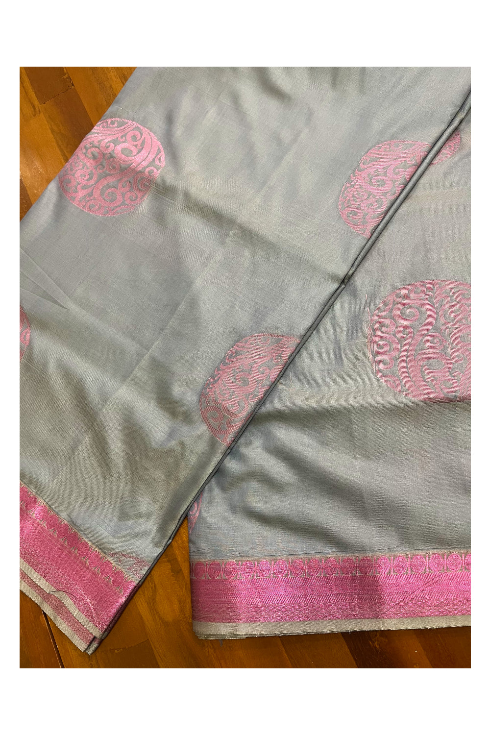 Southloom Soft Silk Gray Designer Woven Saree with Heavy Work on Pallu