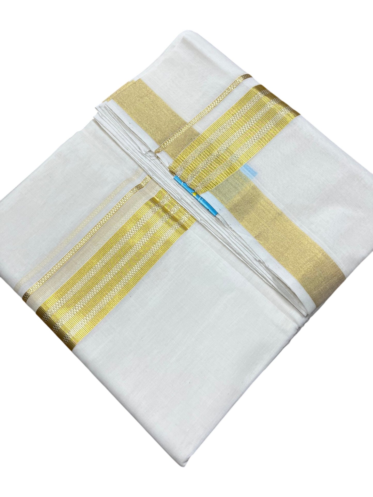 Southloom Premium Handloom Cotton Double Mundu with Gold Kasavu Border