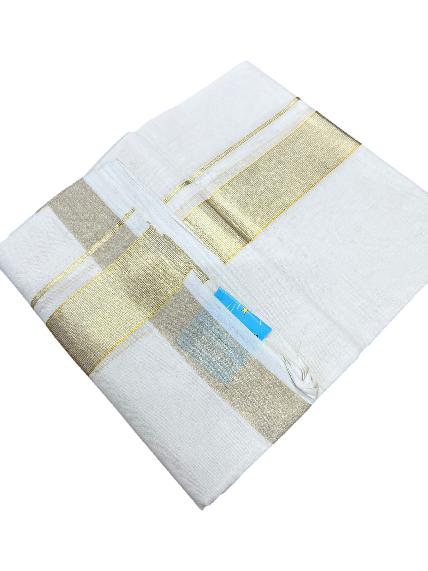 Southloom Balaramapuram Unakkupaavu Premium Handloom Cotton Double Mundu with Gold Kasavu Silver Border