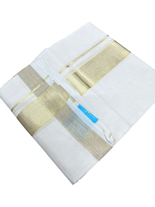 Southloom Balaramapuram Unakkupaavu Premium Handloom Cotton Double Mundu with Gold Kasavu Silver Border