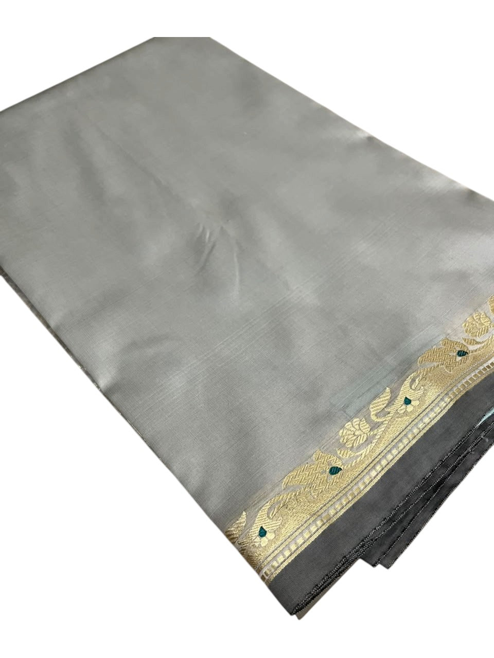 Southloom Satin Banarasi Silk Saree with Woven Work on Borders In Grey