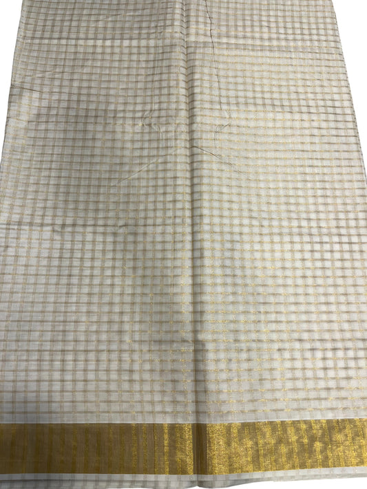 Southloom Pure Cotton Kerala Kasavu Check Saree with Woven Work
