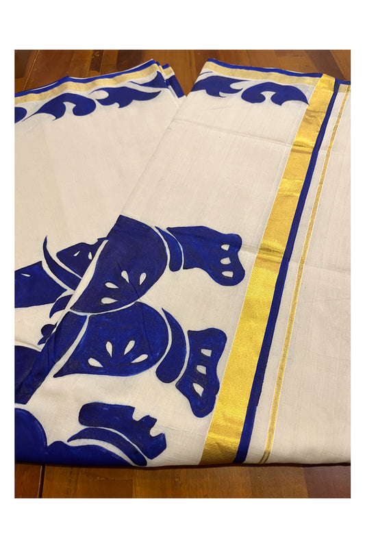 Southloom Premium Balaramapuram Handloom Cotton Saree with Hand Painted Rajasthani Style Elephants