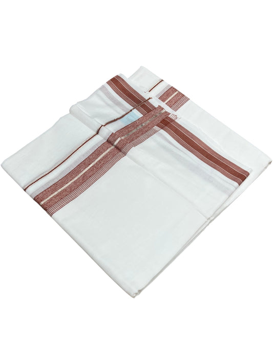 Southloom Kerala Pure White Cotton Double Mundu with Silver Line & Brick Red Border (South Indian Dhoti)