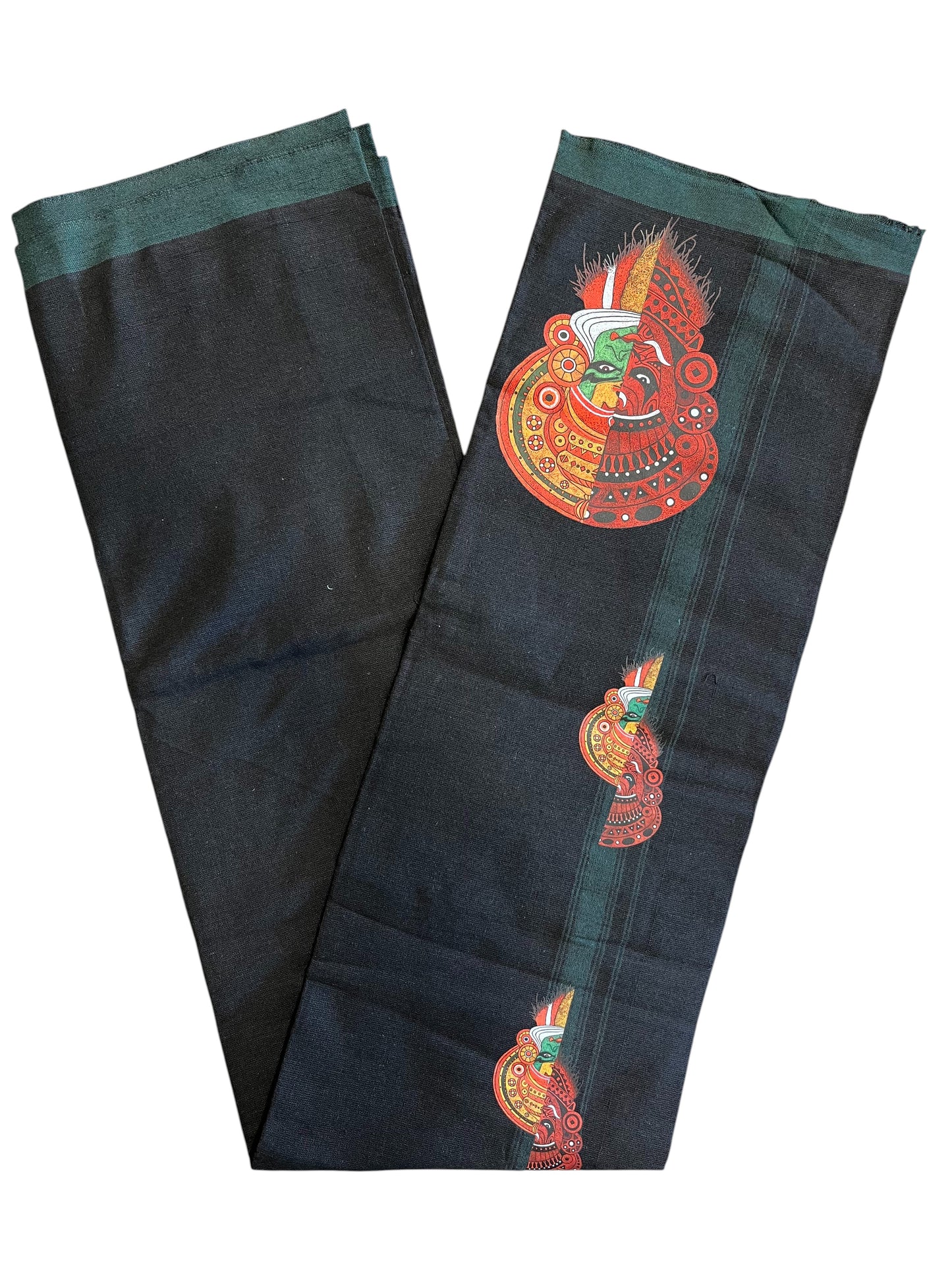 Southloom Black Printed Kathakali & Theyyam Single Mundu / Otta Mundu  (South Indian Kerala Dhoti)