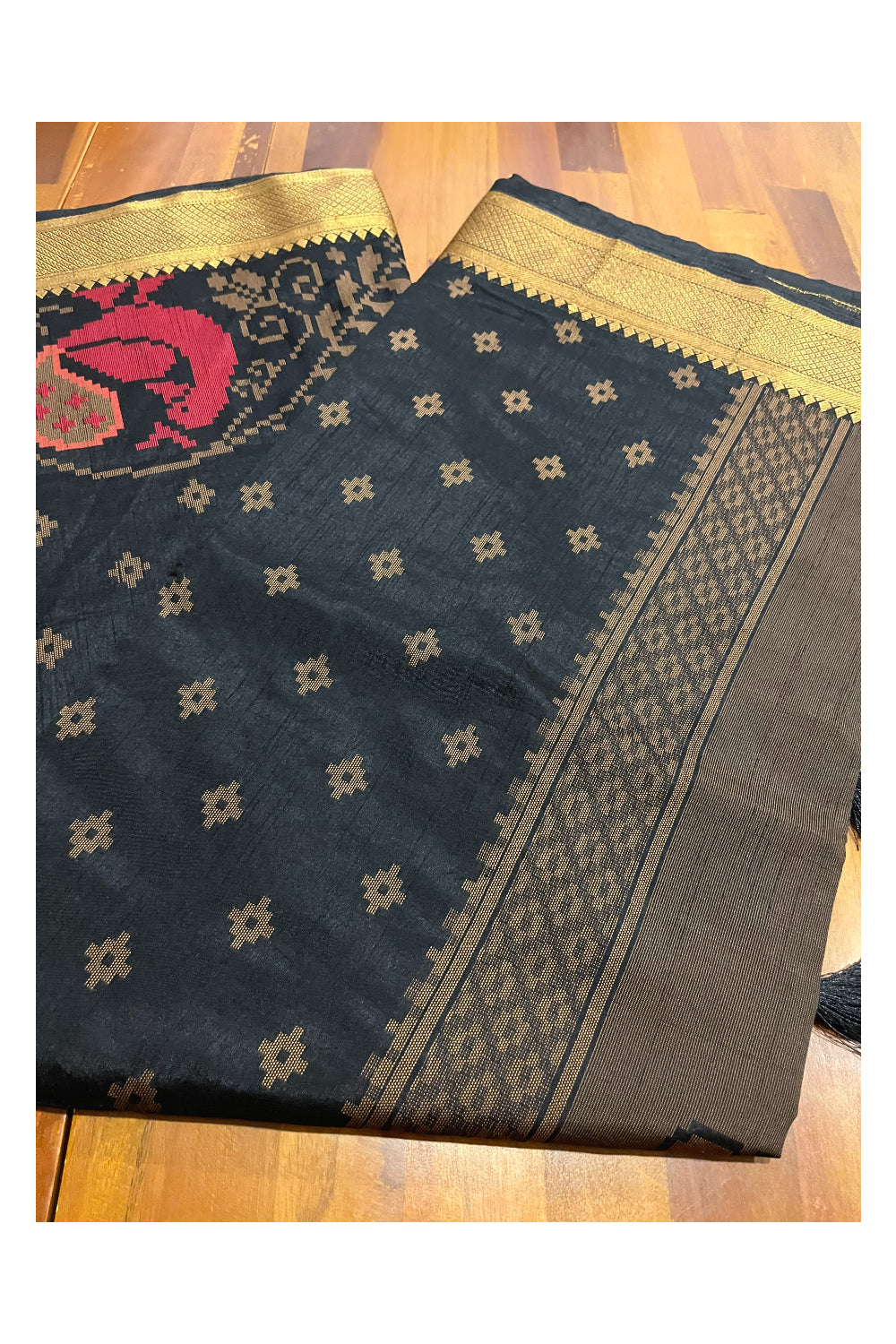 Southloom Semi Silk Black Designer Saree with Zari Woven Border