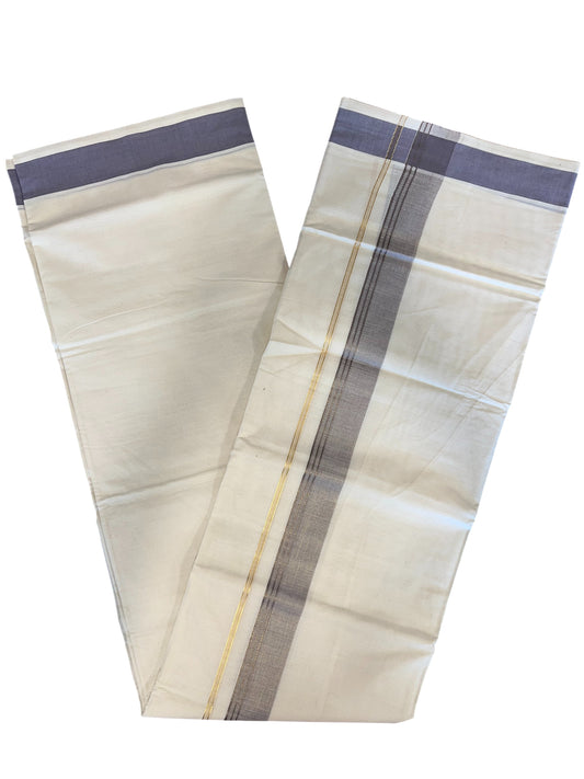 Southloom Pure Cotton Mundu with Gray Lines and Gray Border (South Indian Kerala Dhoti)
