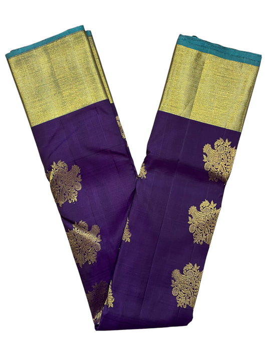 Southloom Pure Handloom Kanchipuram Silk Saree with Korvai Work(Gold & Violet)
