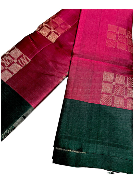Southloom Pure Handloom Kanchipuram Silk Saree with Butta Work(Magenta& Green)