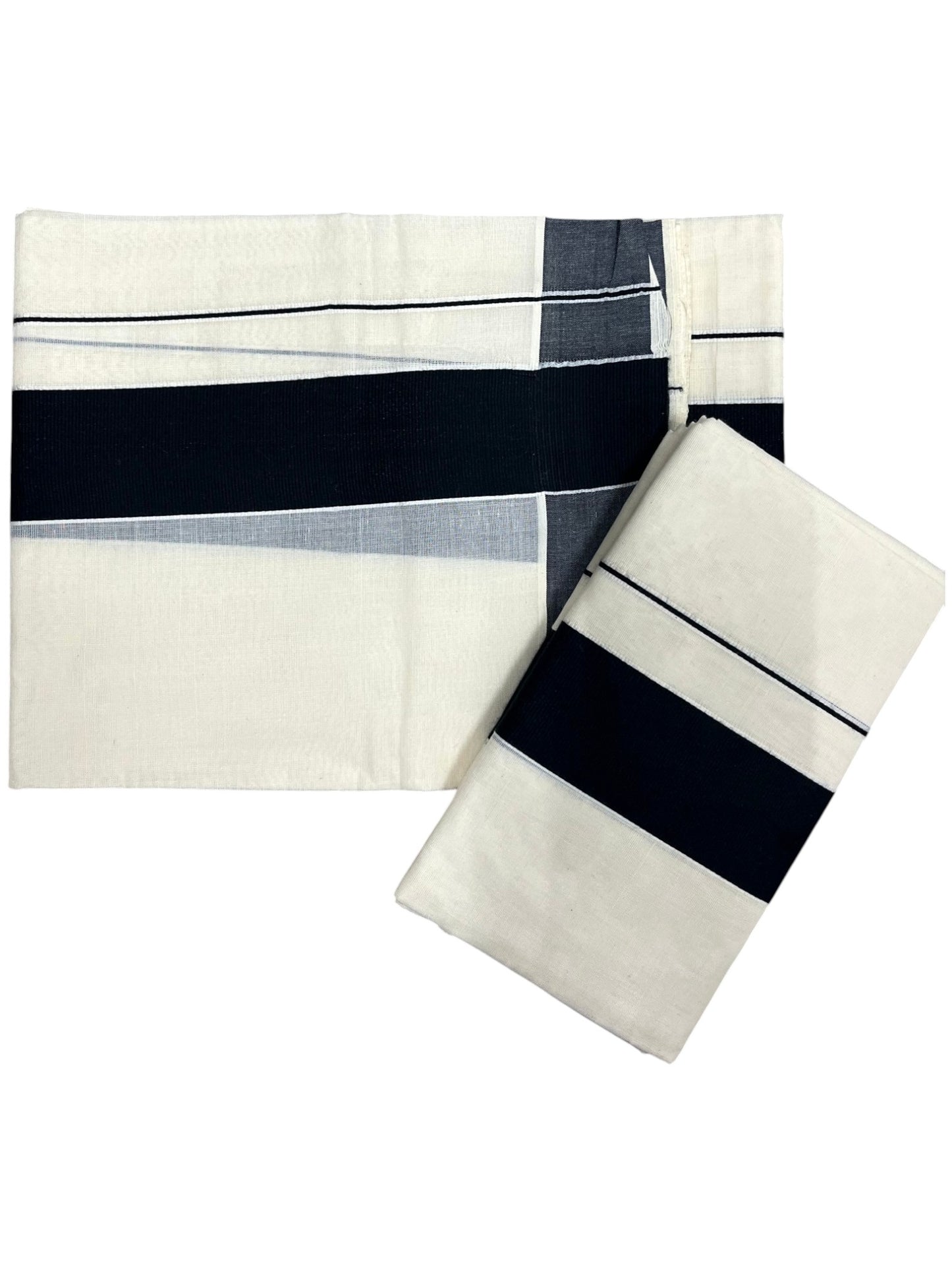Southloom Kerala Cotton Mundum Neriyathum Single (Set Mundu) with Black Border 2.80 Mtrs