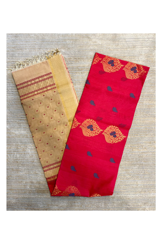 Southloom Pure Handloom Cotton Silk Saree With Handwoven Work Across Body and Blouse in Pink And Beige