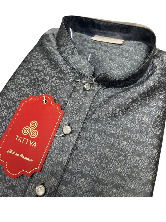 Southloom Gray Woven Patterns Semi Silk Long Kurta for Men SL591