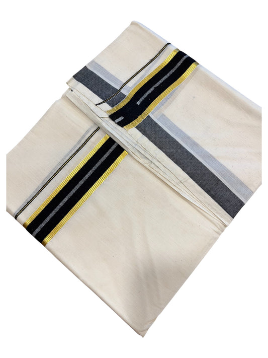 Southloom Pure Cotton  Double Mundu With Gold Kasavu & Black Colour Border (South Indian Kerala Dhoti)