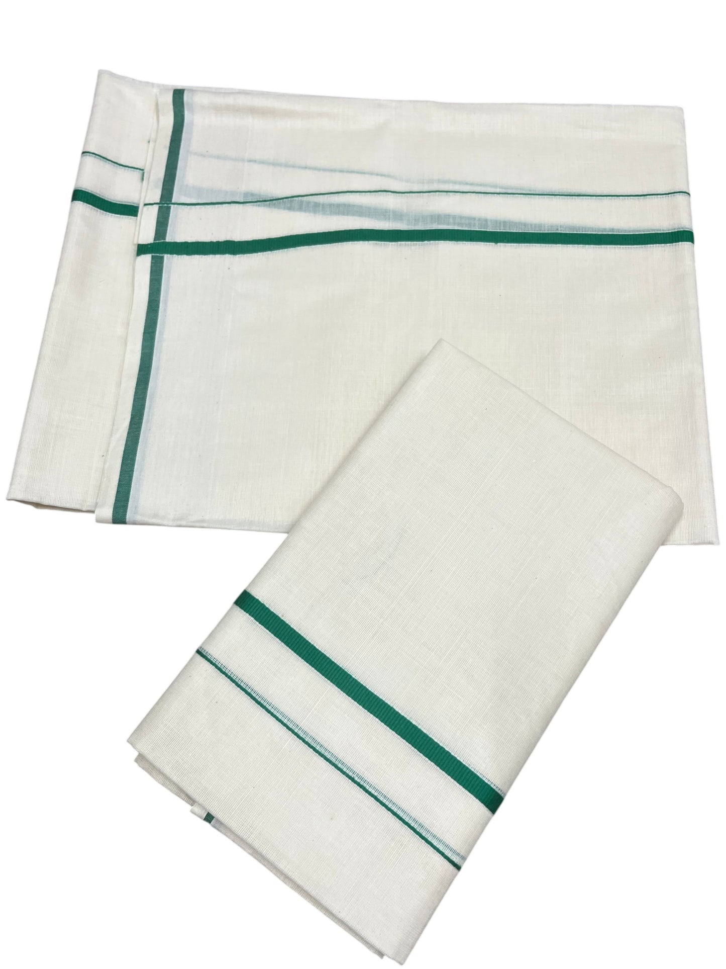 Kerala Cotton Mundum Neriyathum Single (Set Mundu) with Green Puliyilakkara