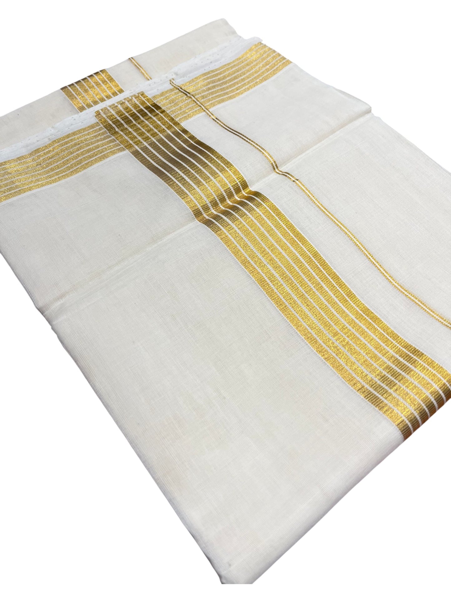 Southloom Premium Handloom Cotton Double Mundu with Gold Kasavu Border