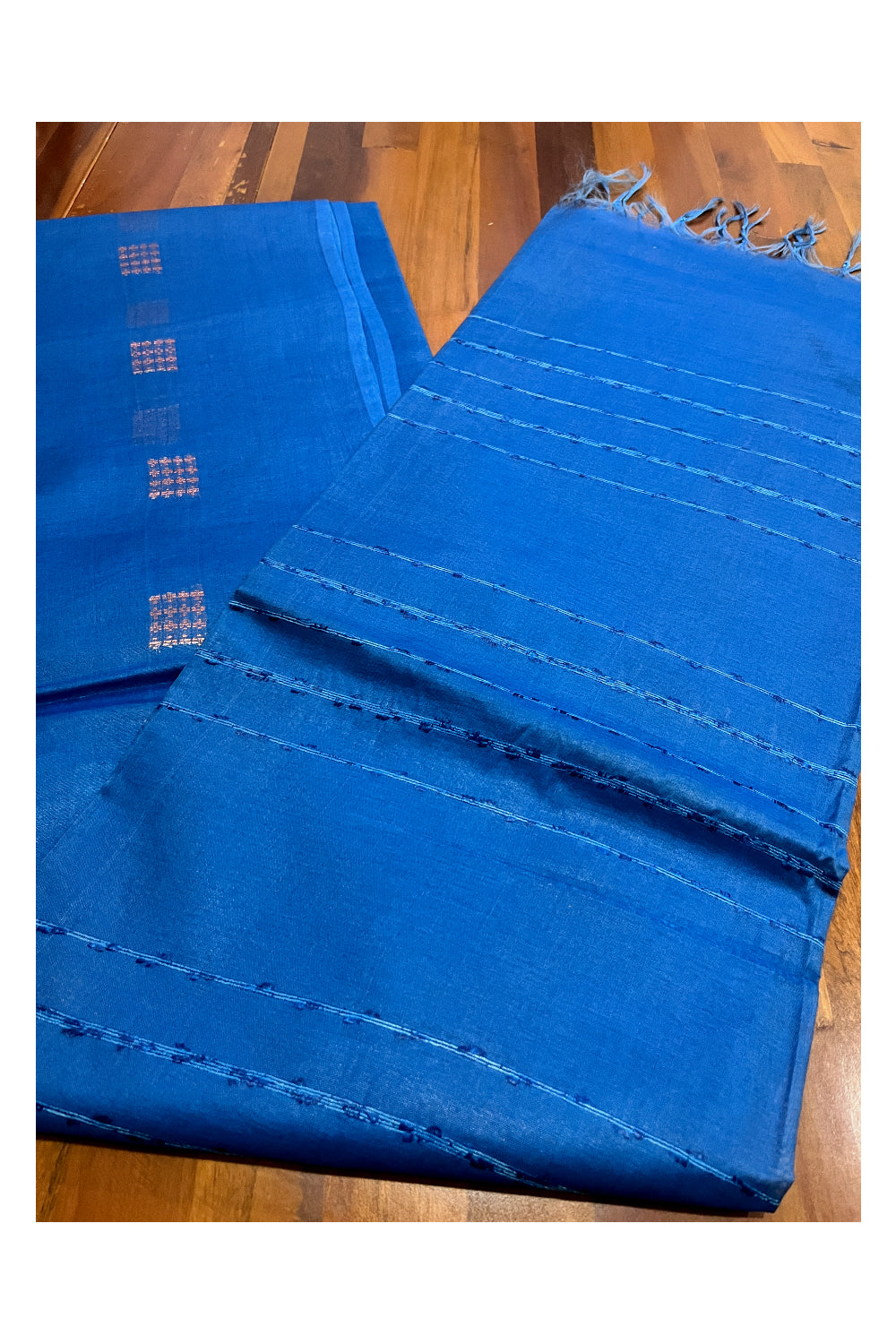 Southloom Cotton Blue Saree with Copper Butta Works on Body
