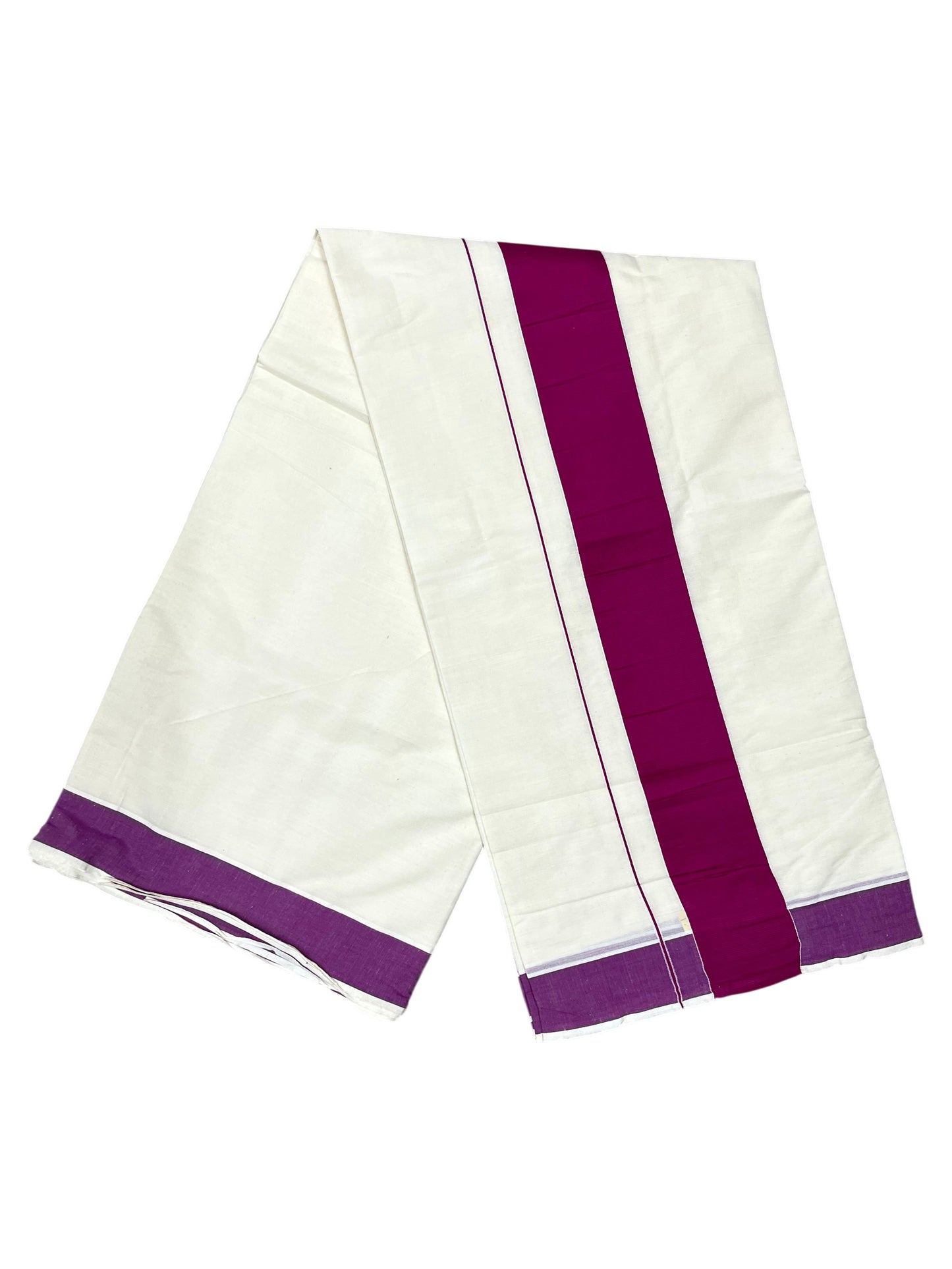 Southloom Kerala Pure Cotton Plain Kasavu Saree with Magenta Border 3 inch